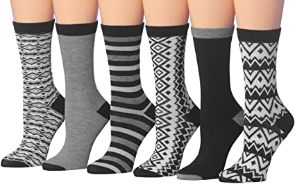 Tipi Toe Women's 6-Pairs Colorful Funky Patterned Crew Dress Socks