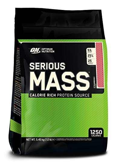 Optimum Nutrition Serious Mass Weight Gainer Whey Protein Powder with Vitamins, Creatine and Glutamine. Protein Shakes by ON - Strawberry, 16 Servings, 5.44kg