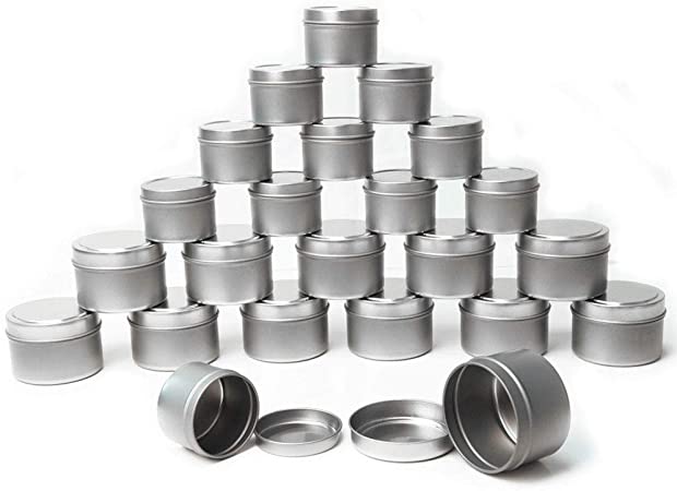 24 Pack (12pack 4oz  12pack 2OZ) Small Candle tins (Silver/Gold) Slip Lid tin can, Metal Storage Box Party Supplies, Spices, Gifts, balms and gels Slide for Candle Making (Silver)