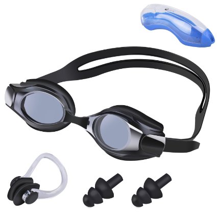 Swimming Goggles, Alistart Anti Fog Swimming Goggles with Nose Clip, Ear Plugs - Swimming Glasses Clear Vision UV Protection Anti Fog Scratch Resistant Lenses-Comfort Fit Non Leaking