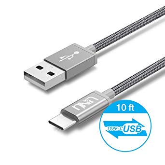 [Upgraded] USB Type C Cable, UNU 10ft / 3m USB C to USB A 2.0 Male Braided Charging Cable for Samsung Galaxy S10, S10 Plus, S10e, Note 9 and More Type-C Devices [Grey] [Premium Quality]