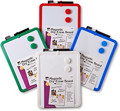 Charles Leonard Dry Erase Boards - Magnetic - 8.5" x 11" White Surface - Assorted Frames, 4/Bx (35204)