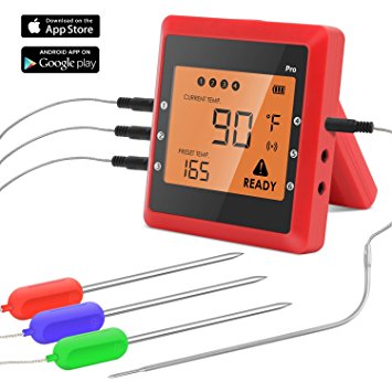 Cooking thermometer, Hexdeer Digital Meat Thermometer with 4 Probes for BBQ Grill Smoker Oven and Kitchen, Supports Bluetooth Wireless Monitor.