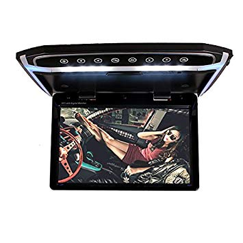 12 Inch Black Color in Car Roof Mounted Overhead Flip Down MP4 MP5 Video Media Multimedia Player LED HD Monitor Screen with HDMI SD AV Input 16GB Card   Card Reader by HitCar