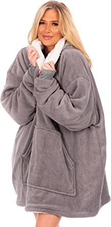 Oversized Hoodie Blanket Super Soft & Cosy Hooded Sweatshirt Sherpa Lining Extra Large