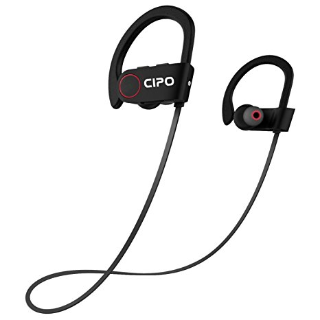 CIPO Wireless Bluetooth Headphones, Sweatproof / Waterproof Sport Earphones Earbuds Headset with Built-in Mic / Microphone for iPhone, Android Smartphone, HD Stereo Premium Sound with Bass Noise Cancelling Headphone for Gym Running - Black