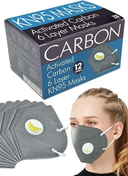 US Medical Pro 6-Layer Face Mask with Activated Carbon Filter, Breathing Valve, Elastic Ear Loop, Gray, 12 Pack