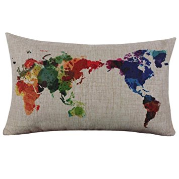 Pillowcase, Ammazona World Map Linen Throw Flax Pillow Case Decorative Pillow Cushion Cover