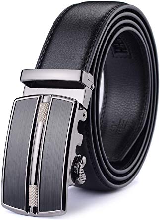 XDeer Leather Ratchet Belts for Men, Sliding Click Belt with Automatic Buckle Gift Box