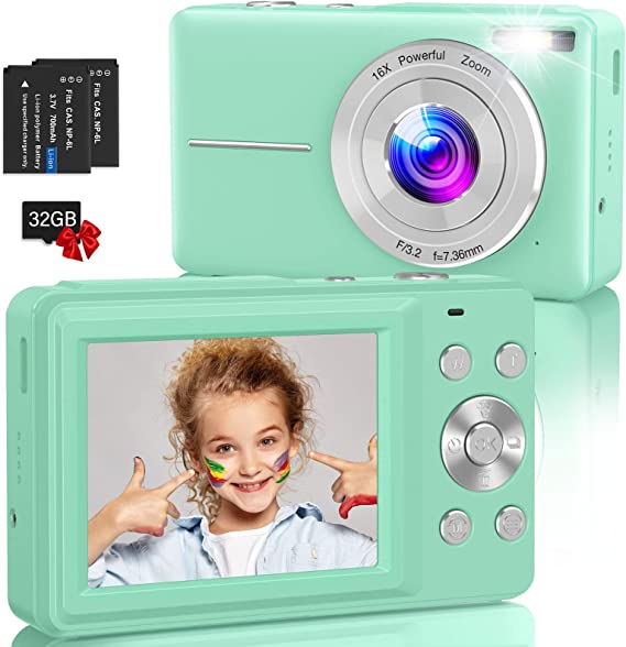 Digital Camera,Kids Camera with 32GB Card,Nsoela FHD 1080P 44MP Compact Vlogging Camera,Point and Shoot Camera 16X Digital Zoom, Portable Mini Kids Camera for Teens Students