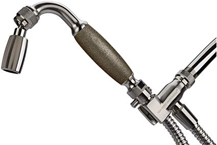 High Sierra's Solid Metal Handheld Shower Head Kit with Slip-Free Grip. Includes All Metal Handheld Shower Head, Trickle Valve, Hose with Silicone Inner Tube, and Holder. 2.0 GPM. Brushed Nickel