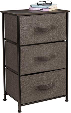 Sorbus Nightstand with 3 Drawers - Bedside Furniture & Accent End Table Storage Tower for Home, Bedroom Accessories, Office, College Dorm, Steel Frame, Wood Top, Easy Pull Fabric Bins (Brown)