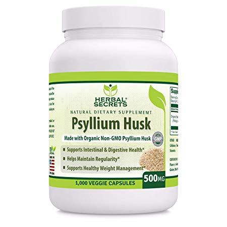 Herbal Secrets Psyllium Husk 500 Mg Veggie Capsules (Non-GMO) - Supports Intestinal & Digestive Health, Weight Management; Helps Maintain Regularity* (1000 Count)