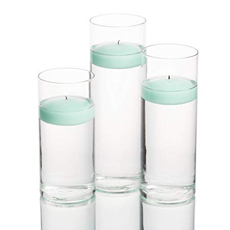 36 Eastland Cylinder Vases and 36 Richland 3" Floating Candles (Aqua Green)