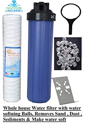 Whole house water filter with Jumbo Yarn / Thread with Water Softner/Scale Remover balls, connect to any 1/2 / 1 / 1.5 / 2 Inch Pipe , Can be used in any commercial ro water purifier //// Big Blue Water filter installation full kit