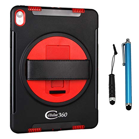 Cellular360 Shockproof Case for iPad Pro 11-inch 2018, Handy Case with a 360 Degree Rotatable Kickstand and Handle (Black/Red)