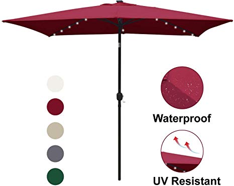 ABCCANOPY Rectangular Solar Powered Patio Umbrella Outdoor Umbrellas, Tilt and Crank for Patio Deck and Pool Market Table Umbrella with 26 LED Lights, 6.6 by 9.8 Ft