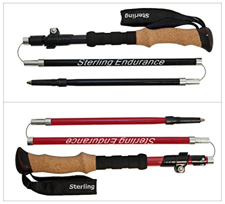 Trekking Pole / Folding-Collapsible / CORK CARBON ALUMINUM HYBRID / Walking Stick / Hiking Poles by Sterling Endurance, 1 Pole or 1 Pair