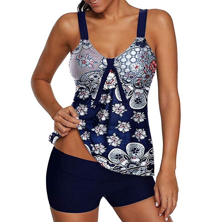 Eternatastic Women's Retro Paisley Printed Tankini Swimsuit with Boyshorts Swim Tank Top