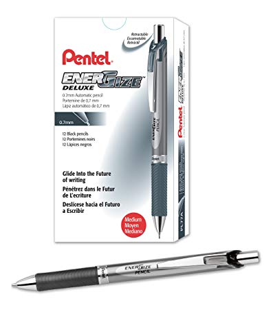 Pentel EnerGize Mechanical Pencil (0.7mm) Black Accents, Box of 12 (PL77A)