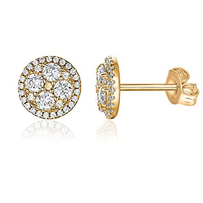 PAVOI 14K Gold Plated Round Cluster CZ Simulated Diamond Stud Earrings
