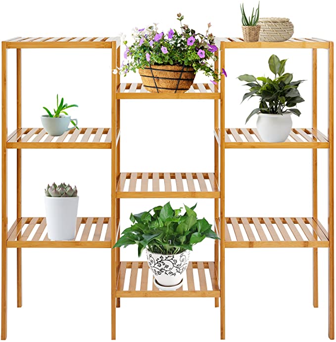 Lucky Tree 9 Tiered Plant Stand Bamboo Shelf Customizable Display Bathroom Storage Rack Shelving Units