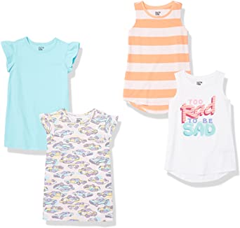 Spotted Zebra Girls and Toddlers' Sleeveless and Short-Sleeve Tunic T-Shirts, Pack of 4