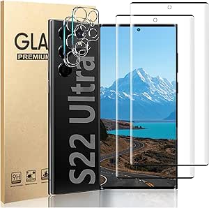 [2 2 Pack] Galaxy s22 Ultra Tempered Glass Screen Protector   Camera Lens Protector,3D Curved, Support Fingerprint for Samsung Galaxy s22 Ultra 5G