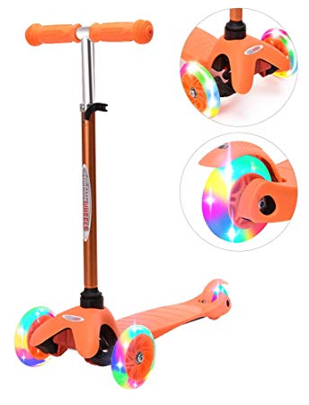 ChromeWheels Scooter for Kids, Deluxe 4 Adjustable Height 3 Wheels Glider with Kick Scooters, Lean to Steer with LED Flashing Light for Kids 3-6 Years Old Girls Boys Toddlers