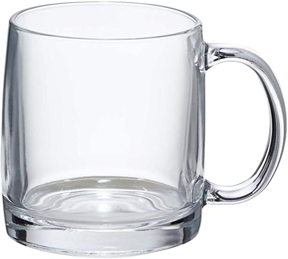 AmazonBasics Glass Coffee Mug, 13-Ounce, Set of 6