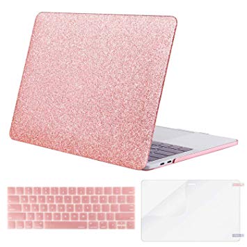 Mosiso MacBook Pro 15 Case 2018 2017 2016 Release A1990/A1707, Hard & Keyboard Cover & Screen Protector & Storage Bag Compatible Newest MacBook Pro 15 Inch with Touch Bar, Shining Rose Golden