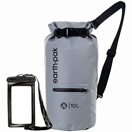 Earth Pak- Waterproof Dry Bag with Front Zippered Pocket Keeps Gear Dry for Kayaking, Beach, Rafting, Boating, Hiking, Camping and Fishing with Waterproof Phone Case