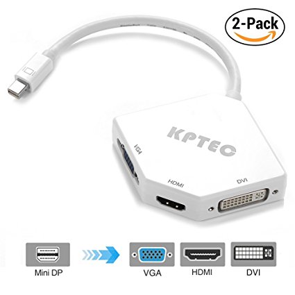 KPTEC Mini DisplayPort (Thunderbolt) to HDMI 4K DVI VGA Adapter - White 2 Pack