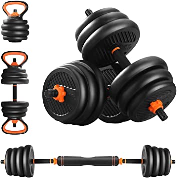 LINKLIFE 4 in 1 Adjustable Dumbbell Set - Free Weights Dumbbells Set with Connecting Rod Used as Barbell & Non-Slip Handles & Kettle-Bell Base for Home and Gym