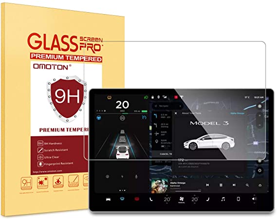 OMOTON Screen Protector for Tesla Model 3 15 Inch Car Navigation, Tempered Glass/High Transparency/Bubble Free