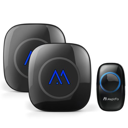 Magicfly Portable Wireless Doorbell Chime Kit 1000-feet Range 52 Melodies No Batteries Required for Receiver1 Push Button2 Door Chimes