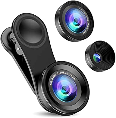 Amir 3 in 1 Fisheye Lens Plus Macro Lens Plus 0.4X Super Wide Angle Lens, Clip on Cell Phone Lens Camera Lens Kits for iPhone 6s, 6, 5s, Galaxy & All Other Smartphones