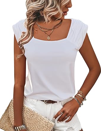 Zeagoo Tank Top for Women Square Neck Summer Tops Loose Fit Casual Solid Color Cap Sleeve Shirt