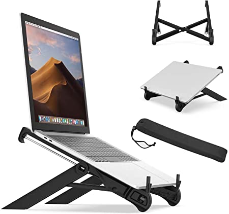 Yusi Laptop Stand for Desk, Adjustable Foldable Portable Ventilated Desktop Laptop Holder with Lightweight Anti-Slip, Universal Ergonomic Tray Mount for MacBook Laptop Notebook Computer Tablet-Black