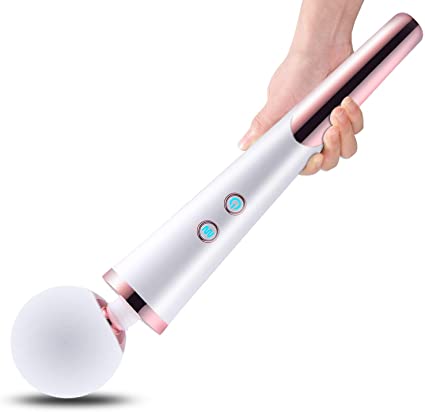 Cordless Personal Wand Electric Massager with 10 Powerful Magic Vibrations, MANFLY Rechargeable Handheld Back Massager Wand Massage (White)