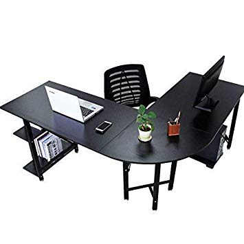 Bizzoelife Large Corner Desk L Shaped Computer Desk Gaming Laptop Table 67"   59” with CPU Stand Storage Shelf for Home Office Working Studying Gaming (Black)