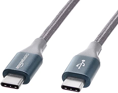 AmazonBasics Double Braided Nylon USB Type-C to Type-C 2.0 Charger Cable | 10 feet, Dark Grey