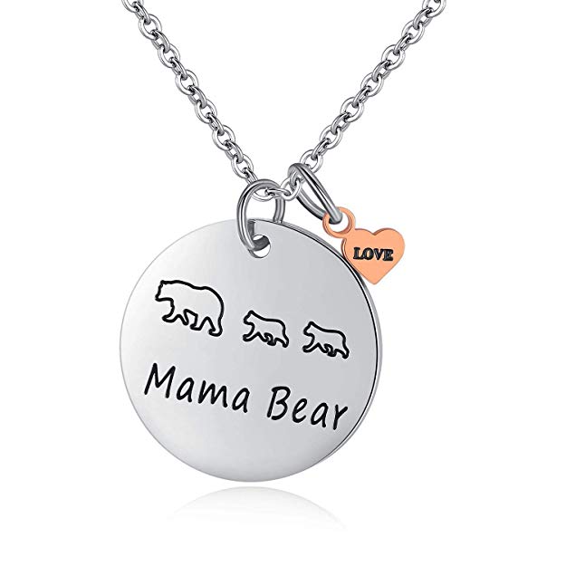 JSstudio Mama Bear Jewelry, Baby Cubs Hand Stamped Cuff Bracelet Jewelry, Sweet for Mom Wife