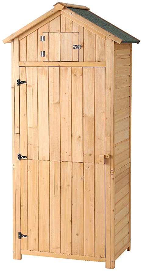 B BAIJIAWEI Garden Storage Shed - Outdoor Wooden Tool Storage Cabinet - Arrow Tool Shed Organizer Fir Wood Lockers for Home, Lawn, Yard