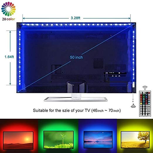 LED TV Backlight LEHOU USB Bais Lighting Kit RGB Flexible Strip Lights with 44 Key Remote for 40 to 70 inch HDTV Multi-Color TV Lights