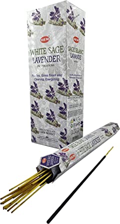 1X Hem White Sage Lavender Incense Sticks - Sabio Blanco Lavanda Incienso - Box of 6 Packs - 120 Count