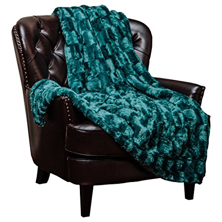 Chanasya Super Soft Fuzzy Fur Elegant Faux Fur Rectangular Embossed Pattern With Fluffy Plush Sherpa Cozy Warm Teal Throw Blanket - Teal Blue