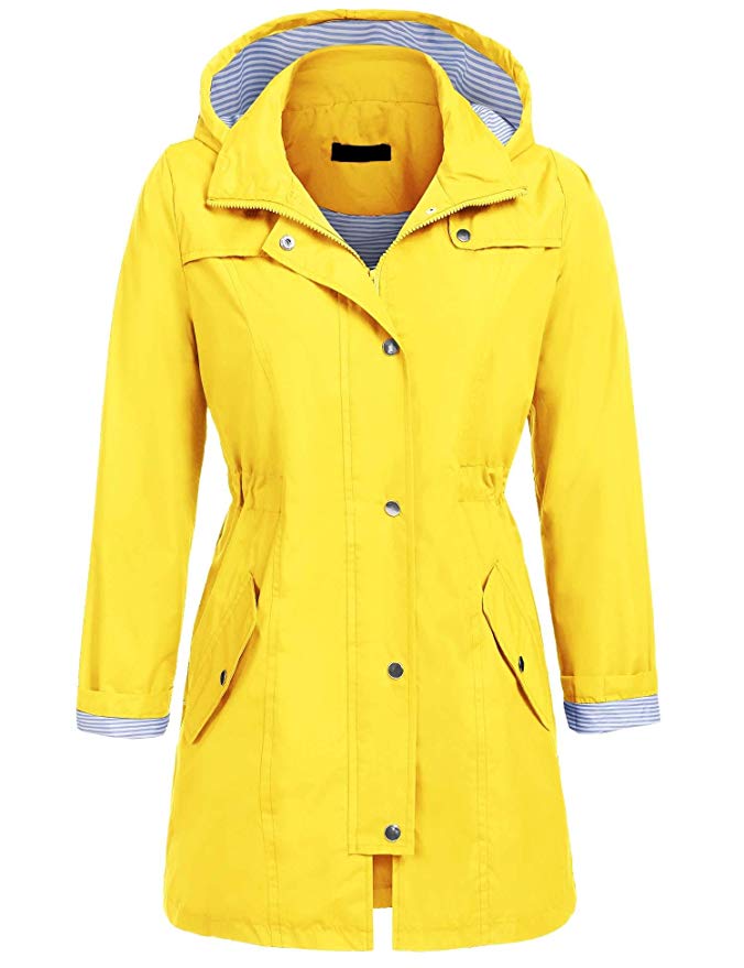 UNibelle Rain Jacket Women Striped Lined Hooded Lightweight Raincoat Active Outdoor Waterproof Windbreaker S-XXL