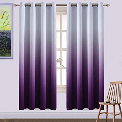 Yakamok Room Darkening Gradient Blackout Curtains Thickening Polyester Purple Ombre Thermal Insulated Grommet Window Drapes for Living Room/Bedroom (Purple, 2 Panels, 52x72 Inch)