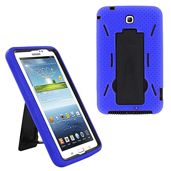 KIQ Galaxy Tab 3 7.0 (2013) Case Drop Protection Heavy Duty Full-Body Cover with Kickstand Screen Protector for Samsung Galaxy Tab 3 7.0 inch P3200 T210 T217 (Hybrid Black/Blue)
